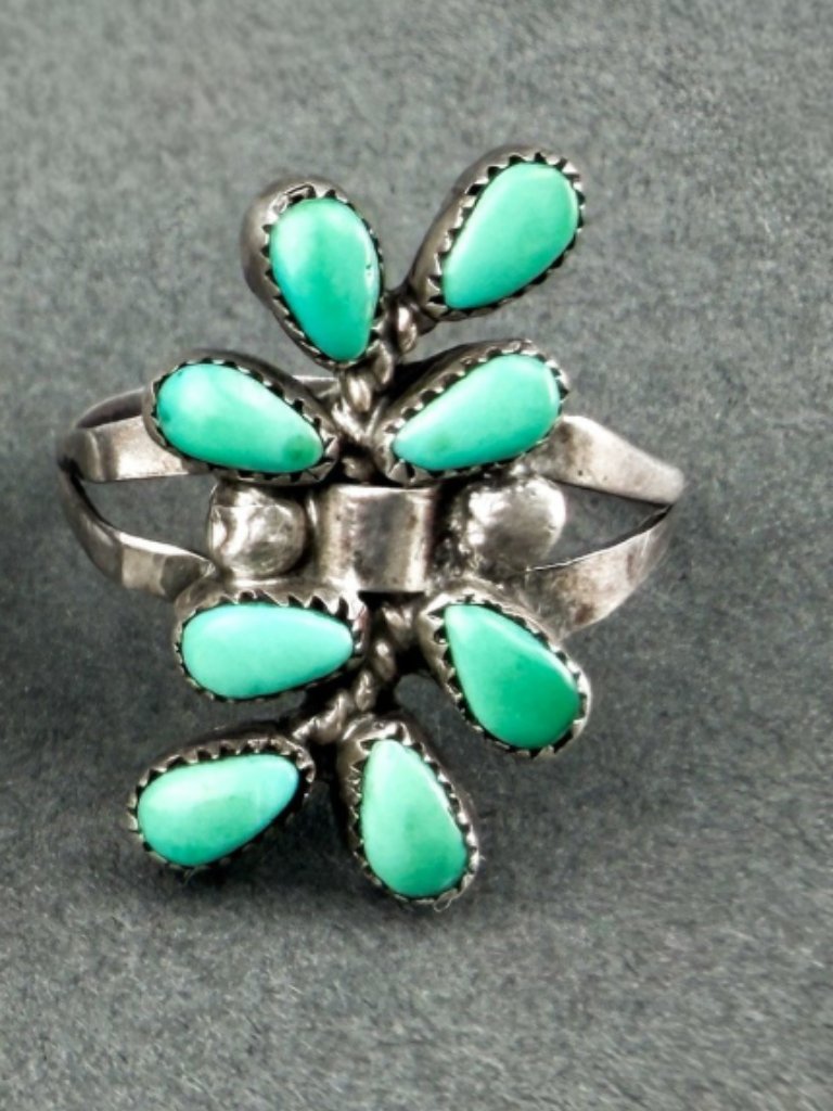 Zuni Native American Sterling Silver And Turquoise Ring Sz 4.75